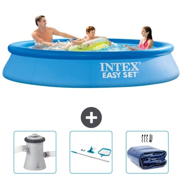 Intex Rund Uppblåsbar Easy Set Pool - 305 x 61 cm - Blå - Ingår Tillbehör CB81