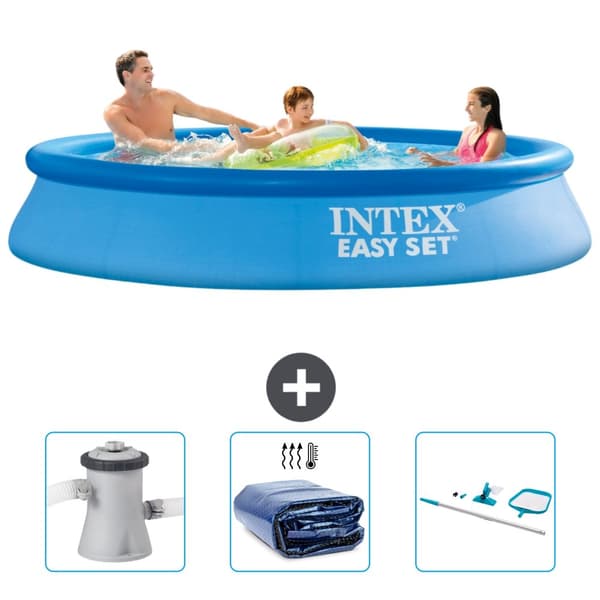 Intex rund oppustelig let sæt swimmingpool - 305 x 61 cm - blå - inkluderet tilbehør CB78