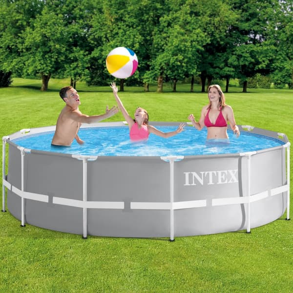 Intex Round Prism Frame Pool - 366 x 99 cm - Grå -  Inklusive Tillbehör - CB39