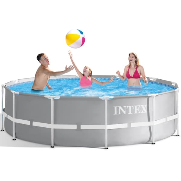 Intex Round Prism Frame Pool - 366 x 99 cm - Grå -  Inklusive Tillbehör - CB39