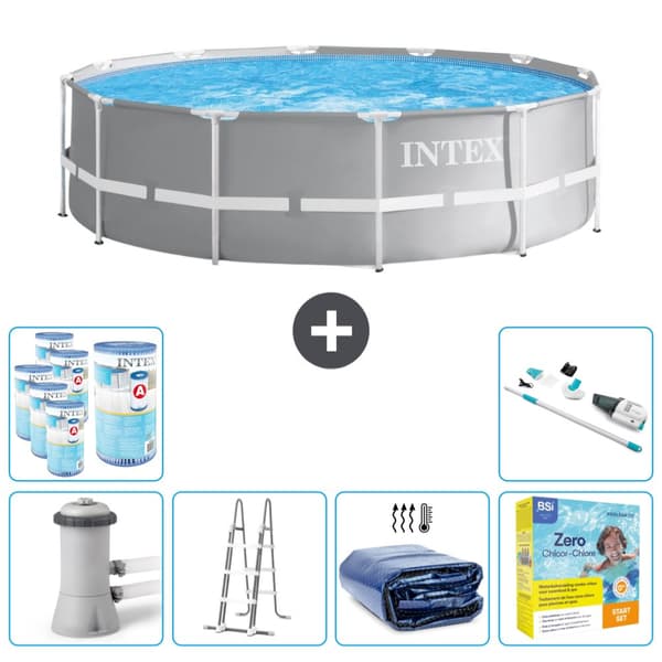 Intex Round Prism Frame Pool - 366 x 99 cm - Grå -  Inklusive Tillbehör - CB39