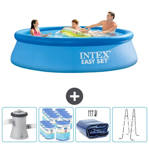 Intex rund oppustelig let sæt swimmingpool - 305 x 76 cm - Blå - Inklusive Tilbehør CB95