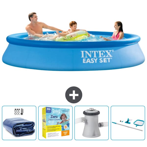 Intex rund oppustelig let sæt swimmingpool - 305 x 61 cm - blå - inkluderet tilbehør CB14