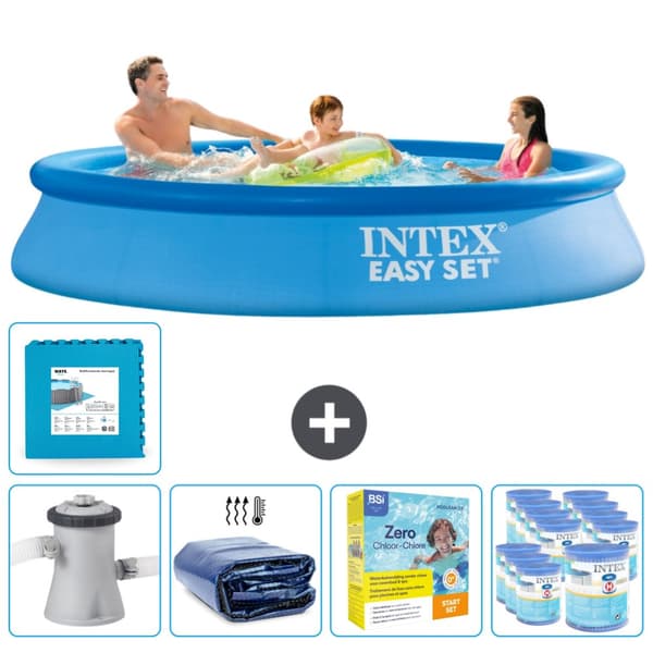 Intex rund oppustelig let sæt swimmingpool - 305 x 61 cm - Blå -  Inklusive Tilbehør CB23