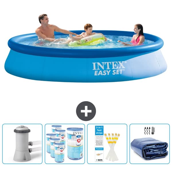 Intex rund oppustelig let sæt swimmingpool - 366 x 76 cm - Blå -  Inklusive Tilbehør CB86