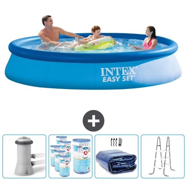 Intex Rund Uppblåsbar Easy Set Pool - 366 x 76 cm - Blå -  Inklusive Tillbehör - CB95