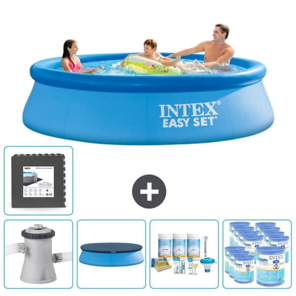 Intex rund oppustelig let sæt swimmingpool - 305 x 76 cm - Blå - Inklusive Tilbehør CB17