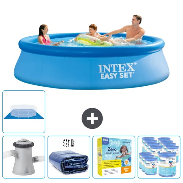 Intex rund oppustelig let sæt swimmingpool - 305 x 76 cm - Blå - Inklusive Tilbehør CB22