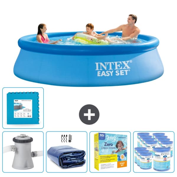 Intex rund oppustelig let sæt swimmingpool - 305 x 76 cm - Blå - Inklusive Tilbehør CB23