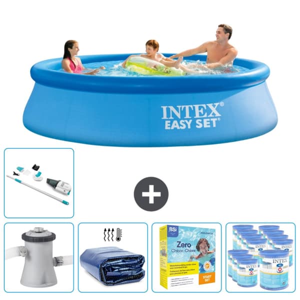 Intex rund oppustelig let sæt swimmingpool - 305 x 76 cm - Blå - Inklusive Tilbehør CB26