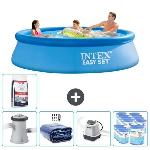 Intex Rund Uppblåsbar Easy Set Pool - 305 x 76 cm - Blå - Inklusive Tillbehör - CB55