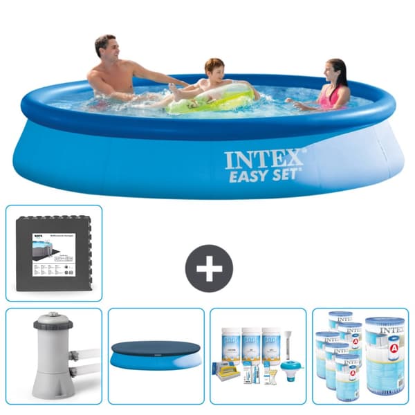 Intex rund oppustelig let sæt swimmingpool - 366 x 76 cm - Blå - Inklusive Tilbehør CB17