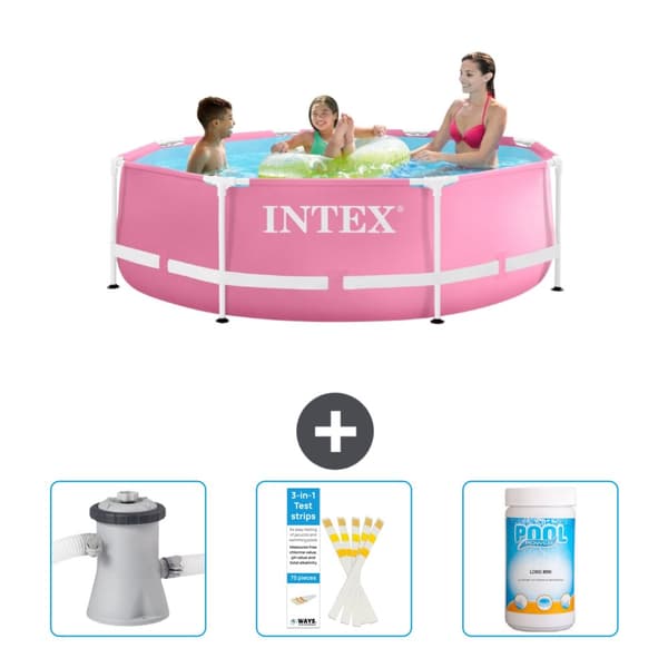 Intex Pyöreä Frame Uima-allas - 244 x 76 cm - Vaaleanpunainen - Mukana Lisätarvikkeet CB73