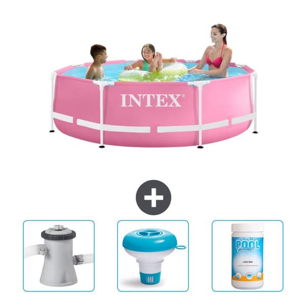 Intex Pyöreä Frame Uima-allas - 244 x 76 cm - Vaaleanpunainen - Mukana Lisätarvikkeet CB77