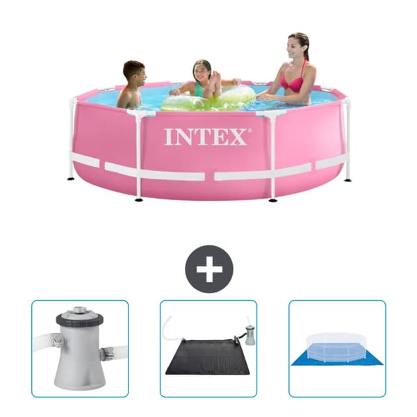 Intex Round Frame Swimming Pool - 244 x 76 cm - Rosa - Ingår Tillbehör CB79