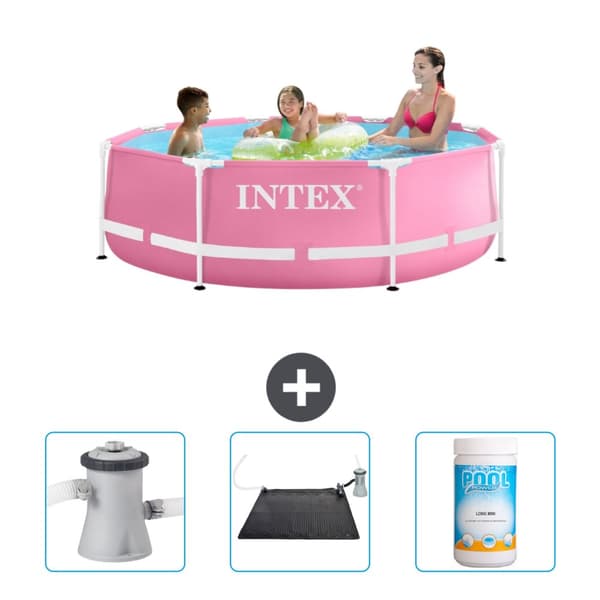 Intex Round Frame Swimming Pool - 244 x 76 cm - Pink - Inkluderet tilbehør CB80