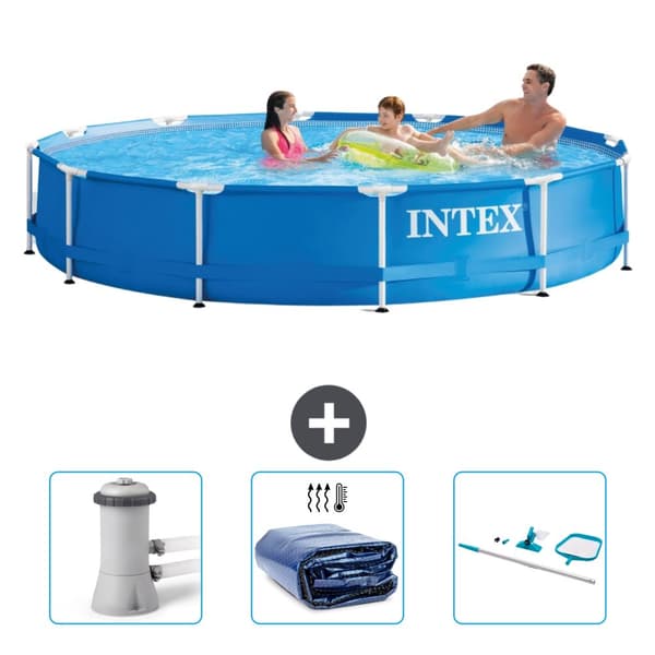 Intex Round Frame Swimming Pool - 366 x 76 cm - Blå - Inkluderet tilbehør CB78