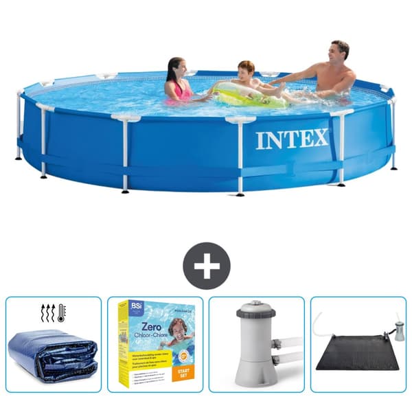 Intex Round Frame Swimming Pool - 366 x 76 cm - Blå - Inkluderet tilbehør CB11
