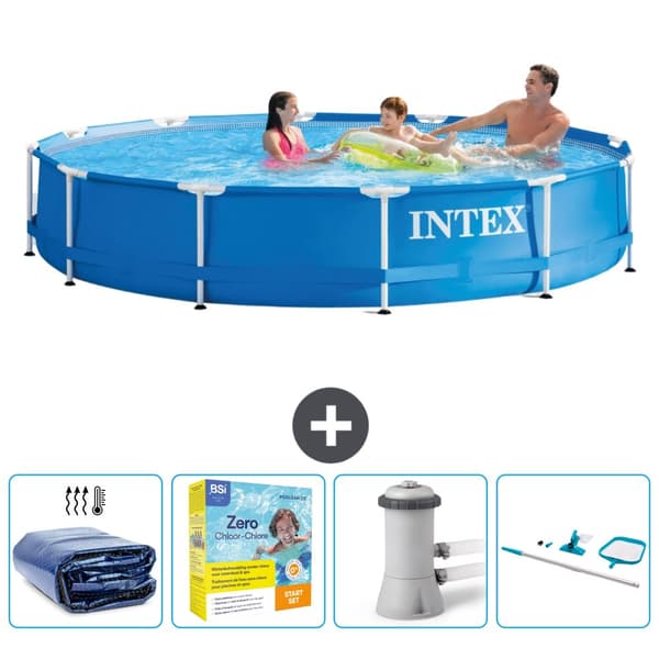Intex Round Frame Swimming Pool - 366 x 76 cm - Blå - Inkluderet tilbehør CB14