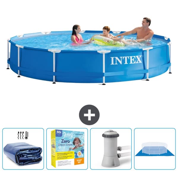 Intex Pyöreä Frame Uima-allas - 366 x 76 cm - Sininen - Mukana Lisätarvikkeet CB8