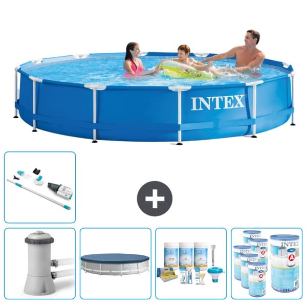 Intex Round Frame Swimming Pool - 366 x 76 cm - Blå -  Inklusive Tilbehør CB19