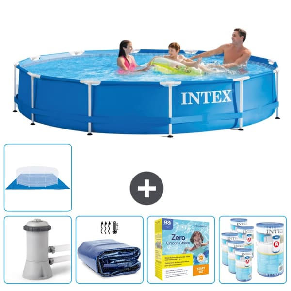Intex Round Frame Swimming Pool - 366 x 76 cm - Blå -  Inklusive Tilbehør CB22
