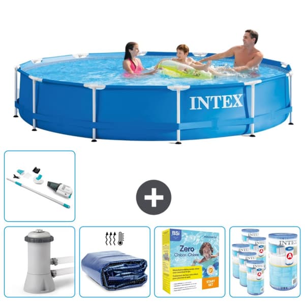 Intex Round Frame Swimming Pool - 366 x 76 cm - Blå -  Inklusive Tilbehør CB26