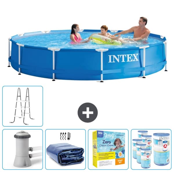 Intex Round Frame Swimming Pool - 366 x 76 cm - Blå -  Inklusive Tilbehør CB27