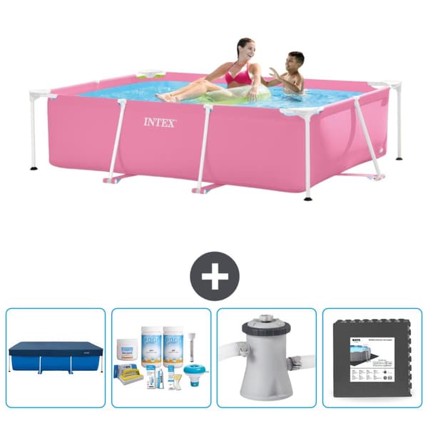 Intex rektangulär ram swimmingpool - 220 x 150 x 60 cm - Rosa - Ingår Tillbehör CB3