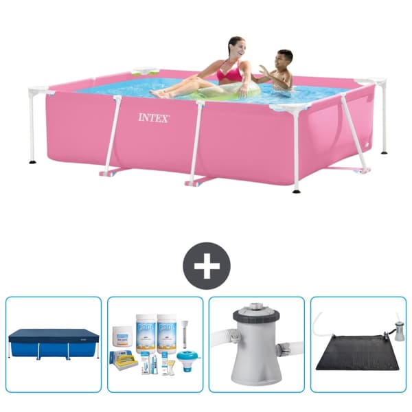 Intex svømmebassin med rektangulær ramme - 220 x 150 x 60 cm - Pink - inkluderet tilbehør CB4