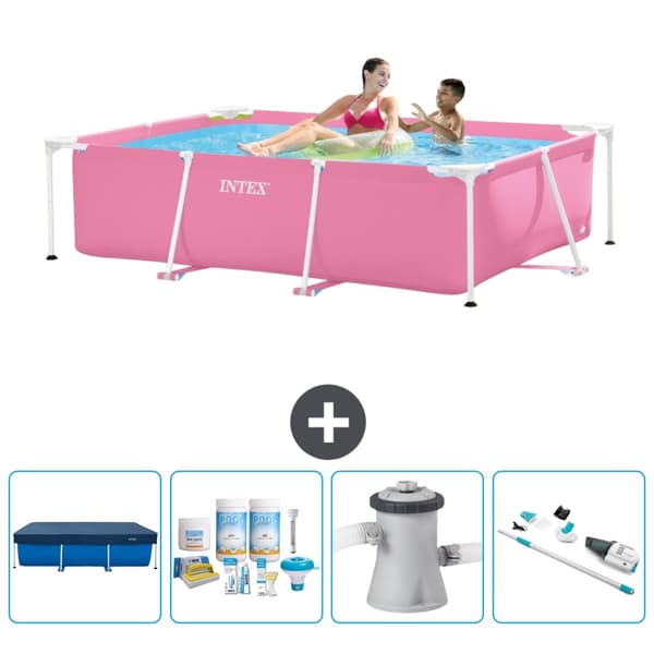 Intex rektangulär ram swimmingpool - 220 x 150 x 60 cm - Rosa - Ingår Tillbehör CB5