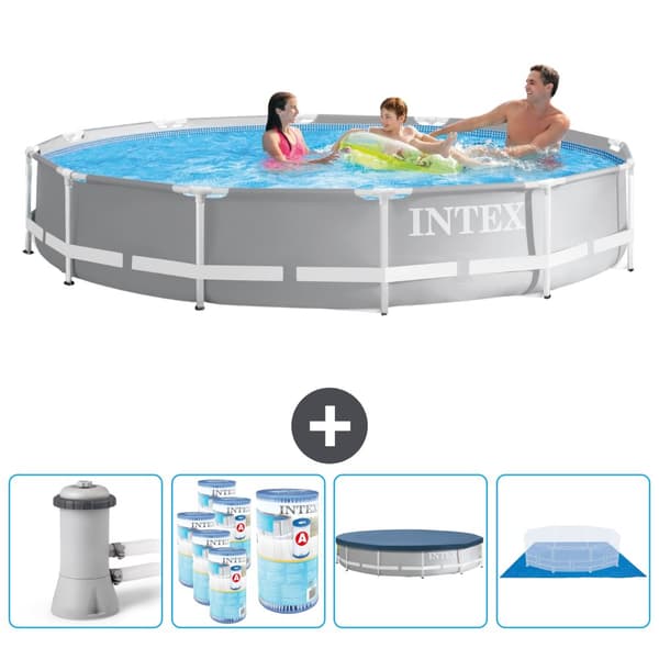 Intex Round Prism Frame -uima-allas - 366 x 76 cm - Harmaa - Tarvikkeet Mukaan Lukien CB88