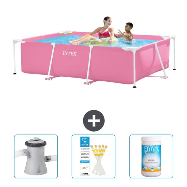 Intex suorakaiteen muotoinen uima-allas - 220 x 150 x 60 cm - Vaaleanpunainen - Mukana Lisätarvikkeet CB73