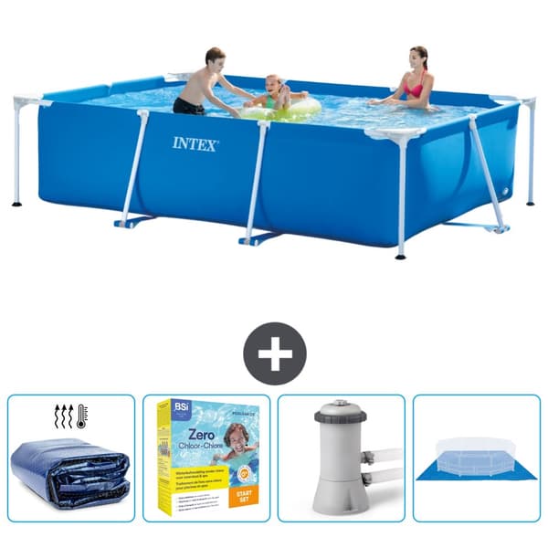 Intex svømmebassin med rektangulær ramme - 300 x 200 x 75 cm - Blå - Inkluderet tilbehør CB8