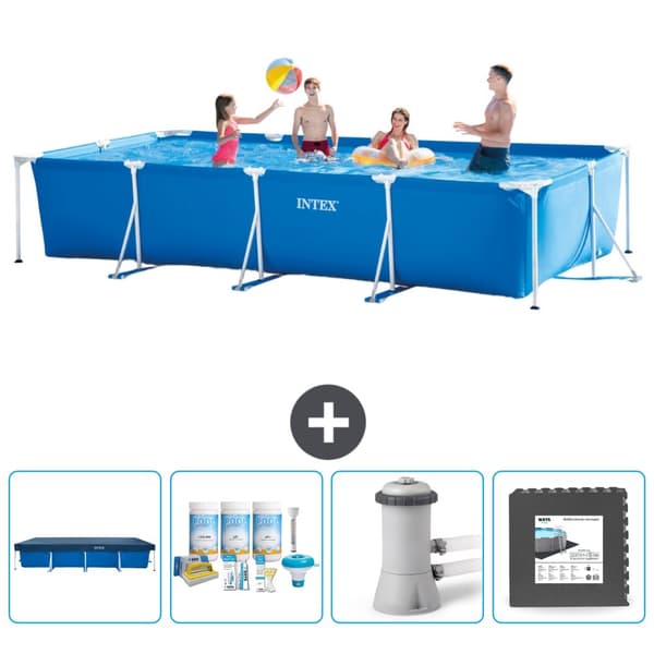Intex svømmebassin med rektangulær ramme - 450 x 220 x 84 cm - Blå - Inkluderet tilbehør CB3