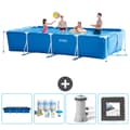 Miniatyrbillede 1 af 7: Intex svømmebassin med rektangulær ramme - 450 x 220 x 84 cm - Blå - Inkluderet tilbehør CB3