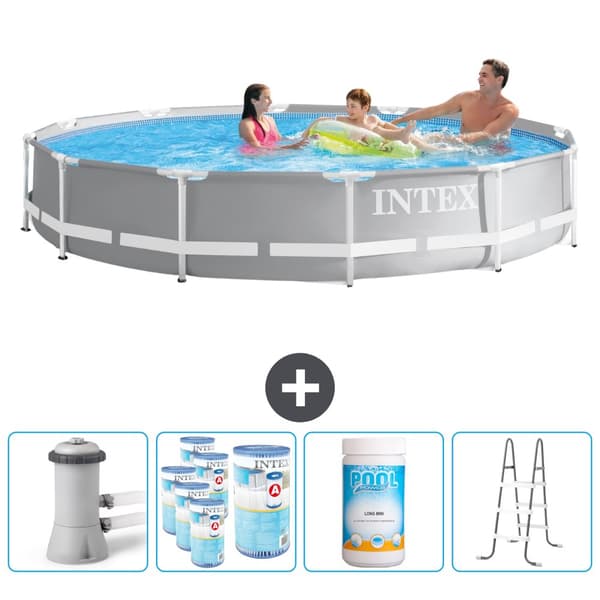 Intex Round Prism Frame Pool - 366 x 76 cm - Grå - Inklusive Tillbehör - CB96