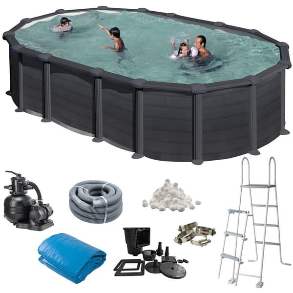 Basic Pool Oval 610 x 375 x 132 cm, Black Graphite