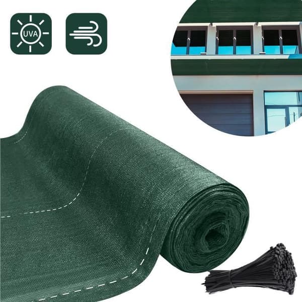 XMTECH Skuggnät HDPE 1,8x10m Skuggstängsel Vindskydd med buntband, mörkgrön