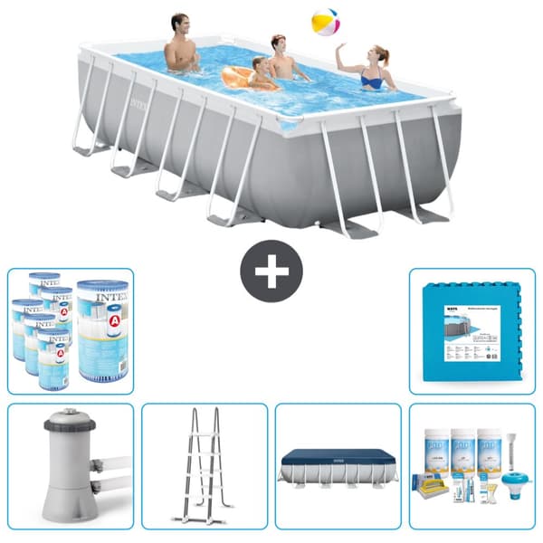 Intex rektangulär prisma-bassäng - 400 x 200 x 122 cm - Grå -  Inklusive Tillbehör - CB30