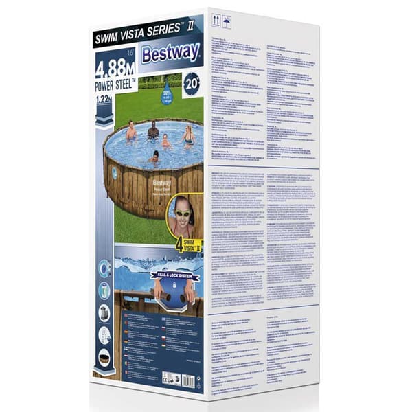Bestway Pyöreä Teräsrunko Maanpinnan Yläpuolella Allas Power Steel Swim Vista Series Wood Ø 488 X 122 Cm  19480 Liters