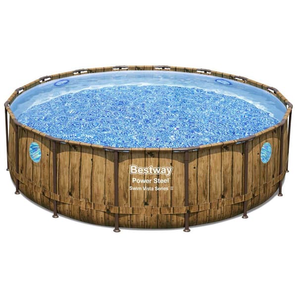 Bestway Pyöreä Teräsrunko Maanpinnan Yläpuolella Allas Power Steel Swim Vista Series Wood Ø 488 X 122 Cm  19480 Liters