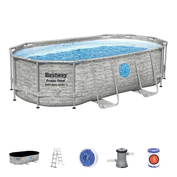 Bestway Oval Rörformad Pool 56714 Power Steel Swim Vista 427x250x100cm 7250 Liters