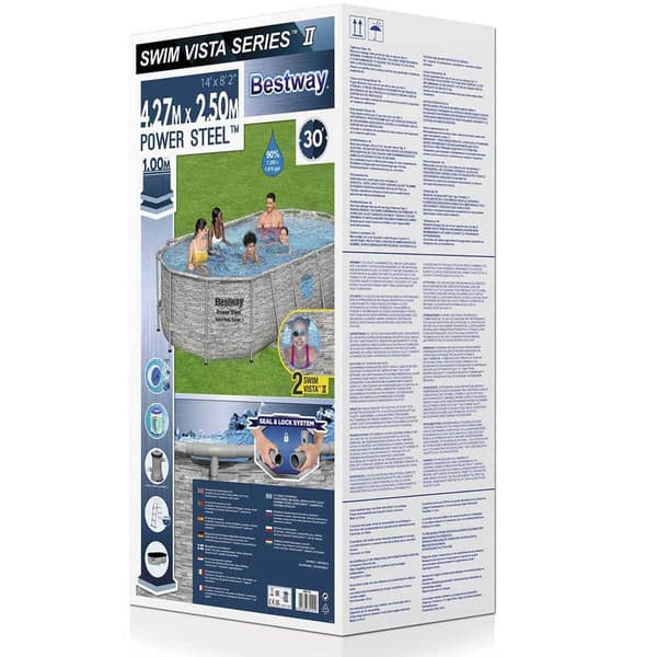 Bestway Oval Rörformad Pool 56714 Power Steel Swim Vista 427x250x100cm 7250 Liters
