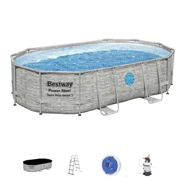 Bestway Oval Rörformad Pool 56946 Power Steel Swim Vista 488x305x107cm 10949 Liters