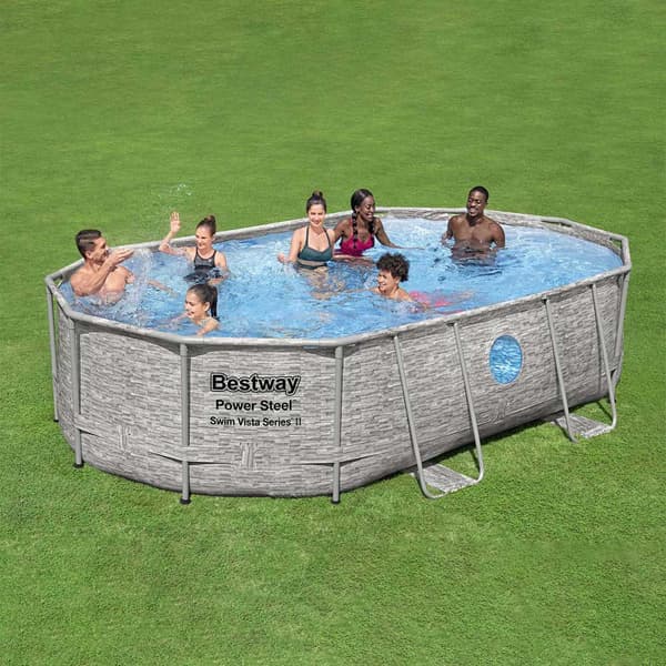 Bestway Oval Rörformad Pool 56946 Power Steel Swim Vista 488x305x107cm 10949 Liters