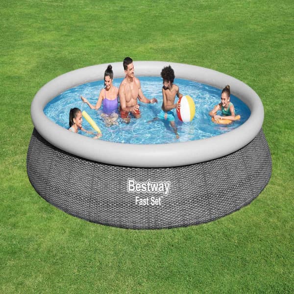 Bestway Rund Uppblåsbar Pool 57313 Fast Set Rattan Ø457x84cm 9677 Liters