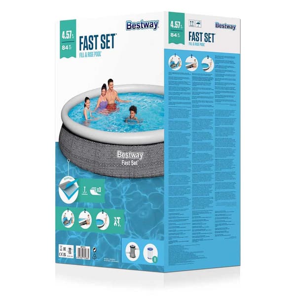 Bestway Rund Uppblåsbar Pool 57313 Fast Set Rattan Ø457x84cm 9677 Liters