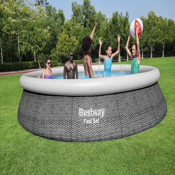Bestway Rund Uppblåsbar Pool 57313 Fast Set Rattan Ø457x84cm 9677 Liters