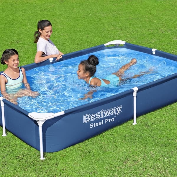 Bestway Rectangular Steel Pro Swimming Pool - 221 x 150 x 43 cm - Blå - Inkluderet tilbehør CB1